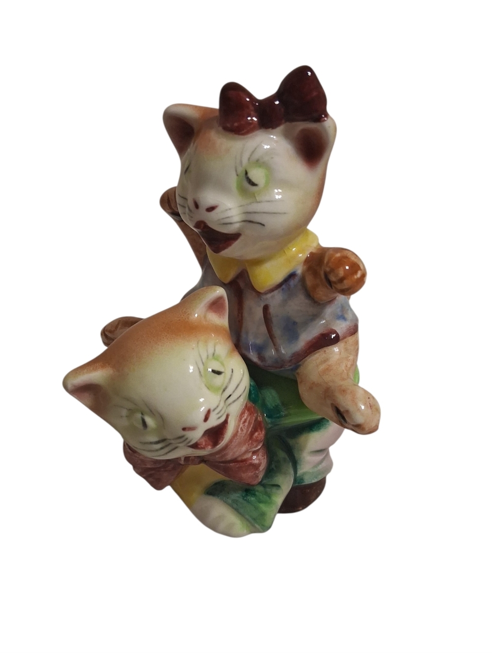 RARE 1950S VINTAGE ANTHROPOMORPHIC STACKING CAT SALT & PEPPER SHAKER SET 💛